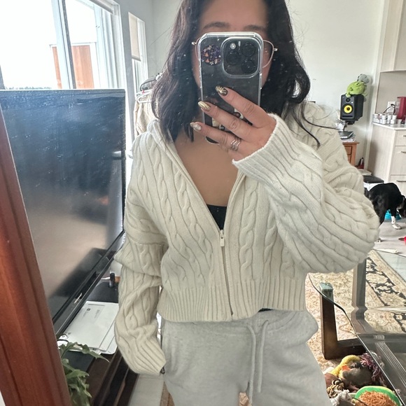 Sunday Best Sweaters - Sunday Best White Octavia Sweater Zip Up